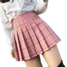Summer Women Skirts Plaid High Waist Stitching Student Pleated Skirts Cute Sweet Girls Dance Mini Skirts With Zipper XS-3XL 210412