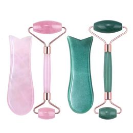 Jade Roller and Gua Sha Tool Face Massager Set Natural Rose Quartz Guasha Stone Scraping Board For Facial Massage Health Neck Beauty Skin Care Product