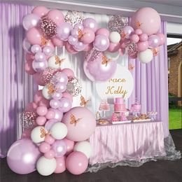 112pcs/set White Metal Pink Balloons Garland Arch Rose Gold Confetti Balloon Baby Shower Girl Birthday Wedding Party Decorations 220217