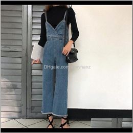 & Rompers Womens Clothing Apparel Drop Delivery 2021 Spring Women Loose Dstring Denim Overalls Female Casual Zipper Pocket Mori Girl Jumpsuit