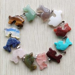 Carved Dolphin Shape Assorted Natural stone charms Crystal pendants for necklace accessories Jewellery making