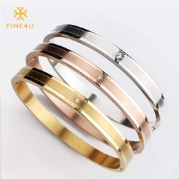 Fine4u B057 Cuff Bracelet for Women 316l Stainless Steel Bracelets & Bangles Tension Setting Cz 3 Colors Choices Q0719