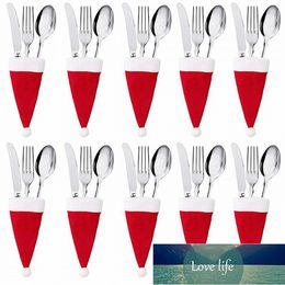 10PC Cutlery Holder Bag Christmas Hat Christmas Christmas Decorations Home Decoration Accessories Kitchen Cutlery Holder