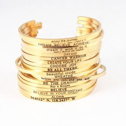 Bangle Gold Stainless Steel Positive Inspirational Bracelet Engraved Quote Mantra & Cuff For Women Drop
