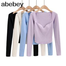 autumn women solid thin sweater long sleeve elegant office lady knitted jumper tops 4P2 210914