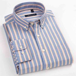 100% Cotton Oxford Mens Shirts High Quality Striped Business Casual Soft Dress Social Shirts Regular Fit Male Shirt Big Size 8XL 210708