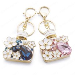 Lovely Flower Rhinestone Bottle Keyrings Women Jewellery Crystal Bag Pendant For Car Key Chains Holder Rings