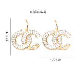 Famous 18K Gold Plated Luxury Brand Designers Letters Stud Clip Geometric Famous Women Round Crystal Rhinestone Pearl Tassel Earring Wedding Party Jewerlry