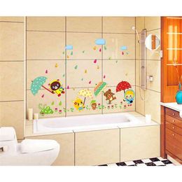 Cute animals an umbrella children room wall household adornment wall PVC removable wall stickers 210420