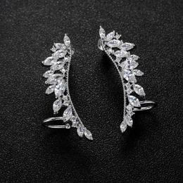 ear crawler cuff earrings UK - Jewelry S925 Silver Cubic Zircon CZ Ear Crawler Angel Wing Ear Cuff For Woman Stud Earrings High Quality PE269 210507