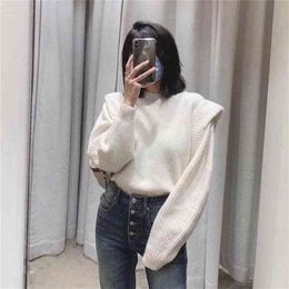 Office Lady Elegant Casual Style White Women Sweater Sweet Butterfly Sleeve Ruffles Solid Simple Winter Clothes Women 210806