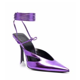Yeni stiletto 2024 deri koyun derisi patent yüksek topuklu pompalar elbise ayakkabıları kadınlar çapraz bağlı düğün yağlı piyon yağlı ayak parmağı karışımı renk boyutu 34-44 toka 73