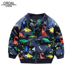 CROAL CHERIE 80-130cm O-Neck Kids Boys Jacket Navy Green Spring Dinosaur Printing Children Clothes Girls Coat Outerwear 211204