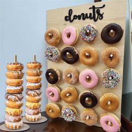 Wooden 20 Donut Wall Stand Wedding Decoration Boy Girl Birthday Party Donuts Stand Baby Shower Doughnut Weds Deco 211109