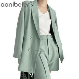 Bule Womens Blazer Jacket Long Sleeve Double Breasted Coat Office Lady Suits Female Sets Vintage Fall 210604
