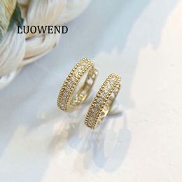 LUOWEND 18K Solid White/Rose/Yellow Gold (AU750) Hoop Earrings Real Natural Diamond Earring for Women Engagement Gift