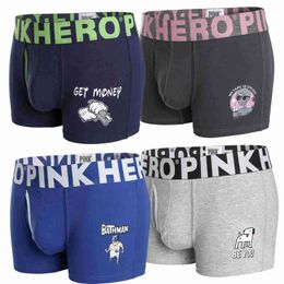 NEW 4pcs/lot PINK HEROES High-quality Cotton Men Underwear Fashion Men Boxer Short Trunks Male Panties Gay Cuecas comfortable H1214