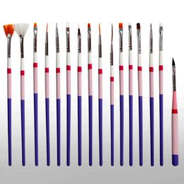 Nail Brushes 16Pcs Art Brush Liner Dotting Fan Design Acrylic Builder Flat Crystal Painting Drawing Carving Pen UV Gel Manicure Tool Set