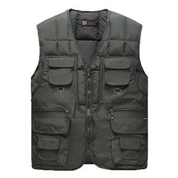 Cotton Warm Vest Man Winter With Many Pockets Male Sleeveless Jacket Men Fashion Zipper Pro Journalist Waistcoat WFY41 211105