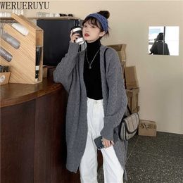 WERUERUYU Fall winter wool cardigan women's mid-length V-neck sweater loose thick cashmere knitted jacket 210608