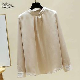 Autumn O-neck Clothing Elegant Tops Silk Chiffon Blouse Female Bottoming Satin Solid Folds Chic Button Shirt Blusas 11917 210508