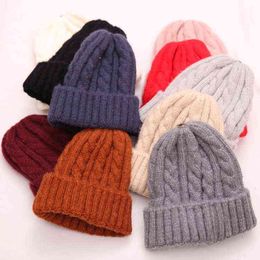 Hotsale Women's Winter Knitted hats Beanie Winter Adult girls Striped Knitted Cap Bonne outdoor warm hats for kids Y21111