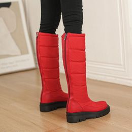 Boots Ochanmeb Warm Fleece Plush Snow Women Winter Kneehigh Down Black Red Blue Shoes Ladies Chunky Heel Platform Footwear