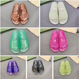 Designer Slippers Sheer Logo Slides Luxury Women Men Transparent Jelly Couple Slipper Summer Glow in Dark Sexy Sandals Fashion Shoes With Box and Dust bag