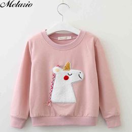 Melario Children Tops New Fashion Princess Clohting Solid Colour Cartoon Pony Pattern Long sleeve Baby Girls clothes For 3-7 Y 210412