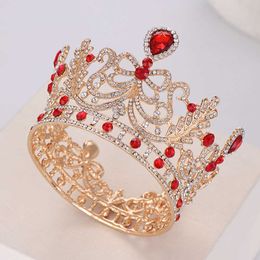 2019 Round Gold Crystal Baroque Bridal Crown for Queen Girls Tiaras Wedding Headdress Bride Diadem Head Ornaments Pageant X0625