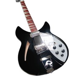 360 / 12 string electric guitar, black paint, red sandalwood tuning fork, water drop hole, empty guitar half core, Customised