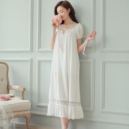 Women's Sleepwear Night Dress Long White Nightgown Women Nightgowns Cotton Short Sleeve Sexy Nightwear Vestido Vintage Pijama Nightdress