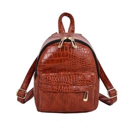 New Vintage Crocodile Pattern Pu Leather Small Backpacks Women Fashion Zipper Mini Back Pack Girls' Backpack Female Shoulder Bag Q0528
