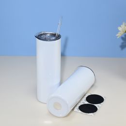 US warehouse 20oz Skinny straight Sublimation Tumblers 25pcs per carton Clear & Metal Straws Rubber bottoms Stainless Steel Double286e