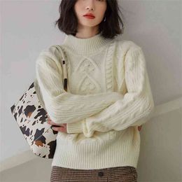 Fashion Women Sweater Autumn Winter Thick Thread Twist Short Pullover Loose Knit Pull Femme 210514