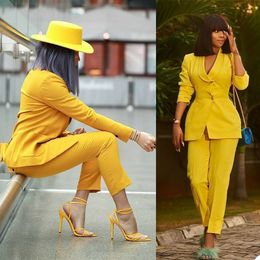 Shawl Lapel Women Blazer Suits Customise Bridesmaid Dress Two Buttons Yellow Party Gowns 2022 Solid Jacket Pants