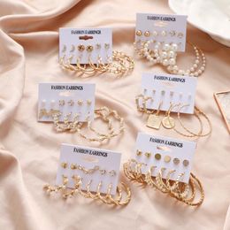 Hoop & Huggie ZOVOLI Vintage Geometric Gold Metal Earrings Set Women Pearl Dangle Drop Oversize Circle Punk Earring