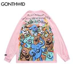 Hip Hop Tee Shirts Streetwear Graffiti Cartoon Animal Dog Bear Elephant Tshirts Harajuku Casual Cotton Long Sleeve Tops 210602