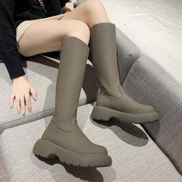 Boots Women Rubber Boots-Women Round Toe Sexy Thigh High Heels Zipper Clogs Platform Autumn Shoes Luxury Designer