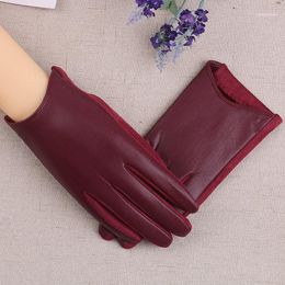 Leather Driving Gloves 1 Pairs Suede Glove Full Fingers Touch Screen Women Thickened Plush Lined Solid1