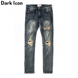 Ripped Jeans Men High Street Men's Jeans Regular Style Destroyed Denim Pants Men 210603