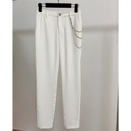 HIGH STREET Stylish Designer Pants Women's Brief Metal Chain Embellished Trousers 210521