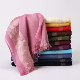 Fashion Cotton Pure Colour Gold Thread Scarf Muslim Scarves Popular Shawl Bandana Turban New Style