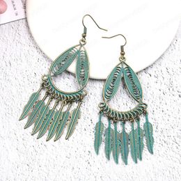 Antique Bronze Dangle Earrings Bohemian Ethnic Hollow Leaf Alloy Pendant Tassel Water Drop Earrings For Women 2021 Gypsy Indian Jewelry