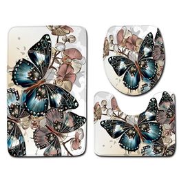 Butterfly Toilet Three-piece Floor Mat Door Mat Wolf Animal Bathroom Carpet Toilet Seat Cover Rug Floor Mat Bathroom Decor 211130