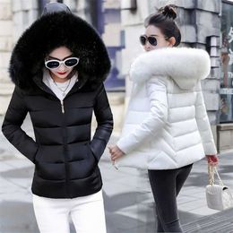 Mode Schwarz Weiß frauen Winter Jacke Plus Größe 6XL Mantel Weibliche Parkas Abnehmbare Große Pelz Mit Kapuze Warme Kurze outwear 211011