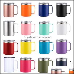 Mugs Drinkware Kitchen, Dining & Bar Home Garden Wholesale 12Oz Coffee With Handle Double Wall Portable Stainless Steel Wine Tumbler Insated