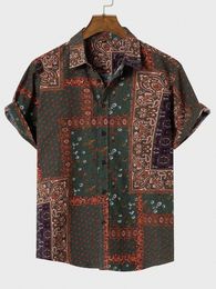 Men Ditsy Floral And Paisley Print Button Front Shirt P5vI#