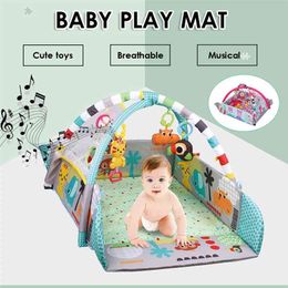 Baby Gym Playmat Toddler Activity Balls Musical Toy Floor Carpet Crawling Rug 5 in 1 Infant Play Mat Dolls Toys Gym Fence Rack 210402