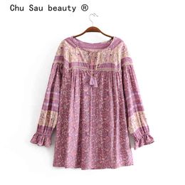 Chu Sau beauty Boho Floral Print Blouses Women Holiday Style Fashion Hollow Out Shirts Female Camisa De Moda 210508